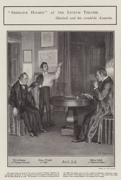 A Performance of Sherlock Holmes at the Lyceum Theatre, London (litho) by Frederick Pegram