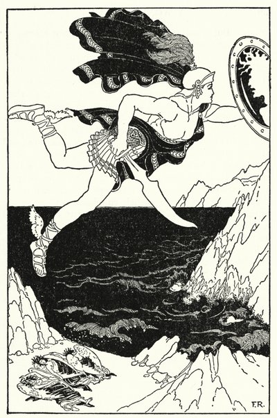 Perseus flew cautiously downward, still keeping his eyes on Medusa