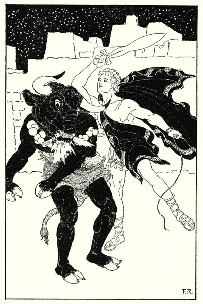 There ensued the most awful fight between Thesus and the Minotaur that ever happened by Frederick Richardson