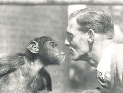 Booboo the Chimpanzee and John Shelly at ZSL London Zoo, September 1927 by Frederick William Bond