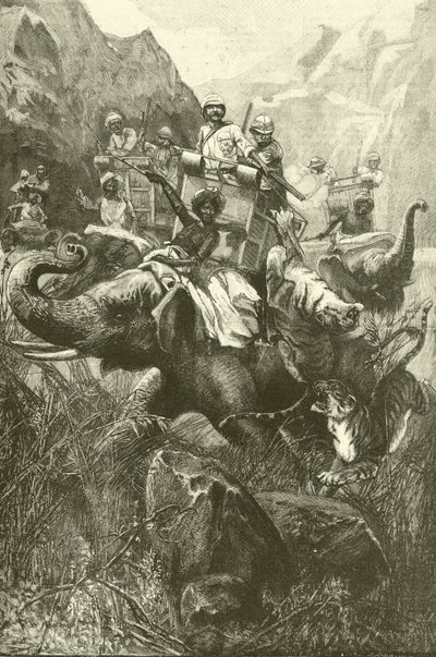 Tiger hunting in India (engraving) by Frederick William Burton
