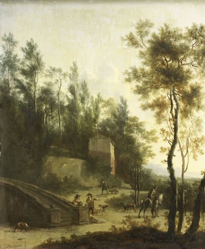 Italian Landscape with Hunters by Frederick de (manner of) Moucheron