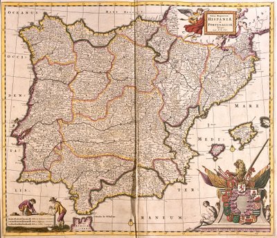 Map of the Iberian Peninsula, Spain and Portugal by Frederick de Wit