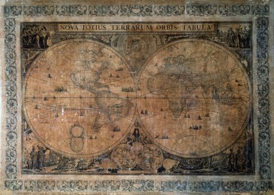 Nova Totius Terrarum Orbis Tabula, double hemisphere world map by Frederick de Wit