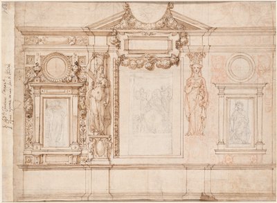 Design for a Wall Decoration with Pasted-in Sketches after Raphael (verso) by Frederico Zuccaro