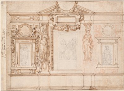 Design for a Wall Decoration with Pasted-in Sketches after Raphael verso, c. 1580s-90s by Frederico Zuccaro
