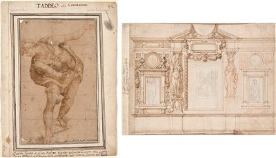 A Hebrew, from Christ Shown to the People (recto); Design for a Wall Decoration with Pasted-in Sketches after Raphael (verso) by Frederico Zuccaro