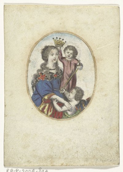 Madonna with Child and Angel in Oval by Frederik Bouttats (de Jonge) (attributed to)