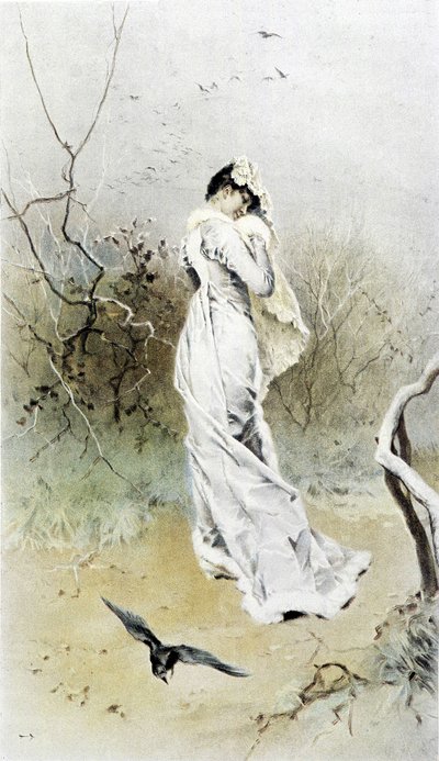 Woman in a Forest - Allegory of Early Winter, Calendar Illustrated by Hubert Dys, Painted by F.H. Kaemmerer by Frederik Hendrik Kaemmerer