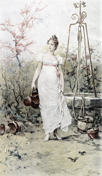 Woman Returning from a Well - Allegory of Spring, Calendar Illustrated by Hubert Dys, Painted by F.H. Kaemmerer by Frederik Hendrik Kaemmerer
