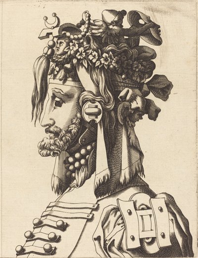 Bust of a Man in an Extravagant Costume by French 16th Century after René Boyvin or Pierre Milan