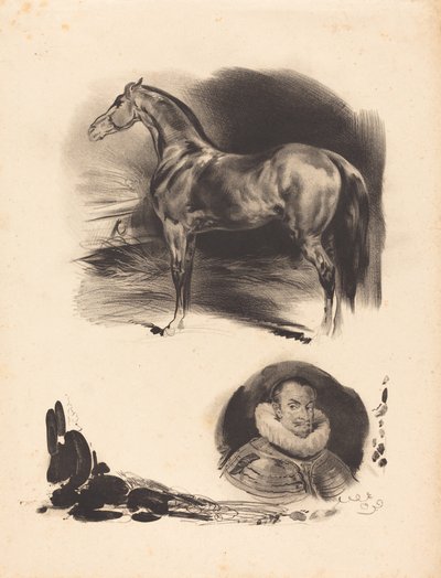 Sketches of a Horse and a Nobleman by French 19th Century
