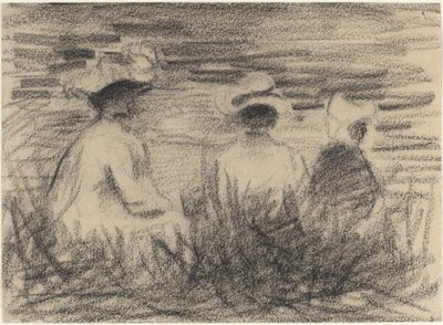 Three Figures Seated in a Meadow, Seen from the Back by French 19th or 20th Century