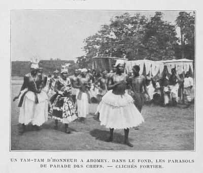 A Tam-Tam of Honour in Abomey with Parasols of the Chiefs in the Background by French Photographer