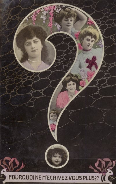 A large question mark filled with the faces of women and girls by French Photographer