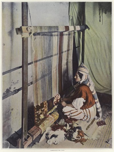 A Woman Weaving a Tapestry on a Loom in Tunisia by French Photographer