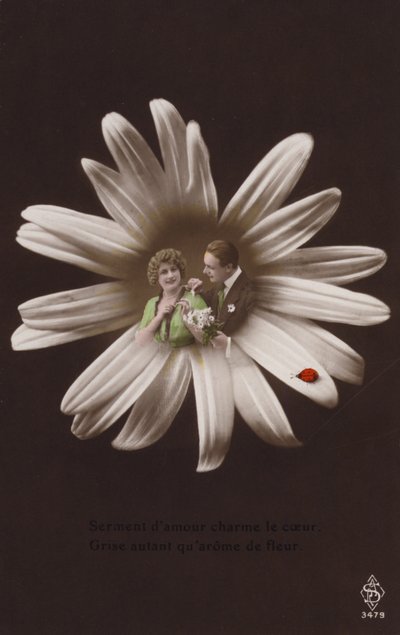 A young couple in the centre of a flower with ladybird by French Photographer
