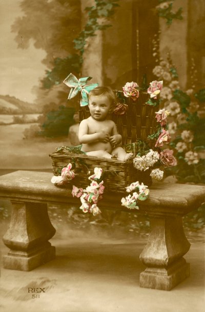 Baby in basket by French Photographer