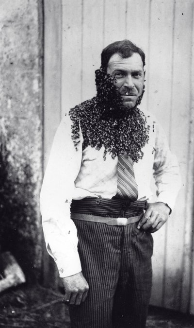 Beekeeper Angel Peuchaud Covered with Bees in Angouleme, Charentes, France by French Photographer
