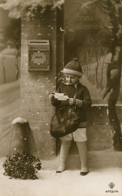 Child about to post letter by French Photographer