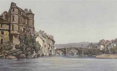 Espalion, Old Courthouse and Old Bridge over the Lot by French Photographer