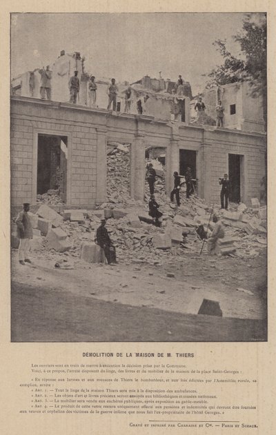 La Commune de Paris, Demolition of the House of M Thiers by French Photographer