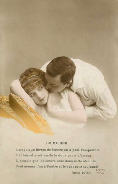 Man Kissing Shy Girl on the Cheek by French Photographer