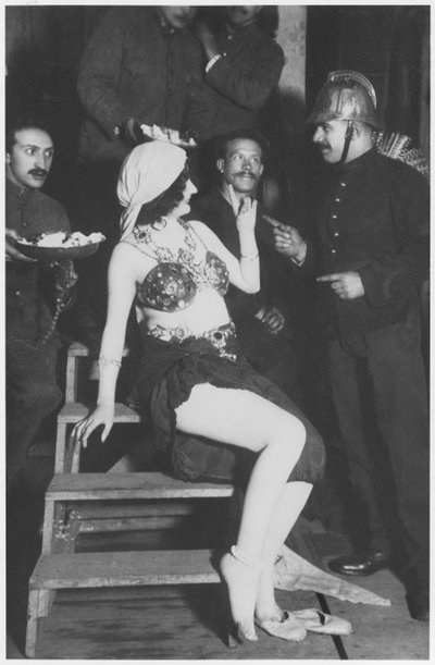 Mata Hari in the wings with a fireman, c.1905 by French Photographer