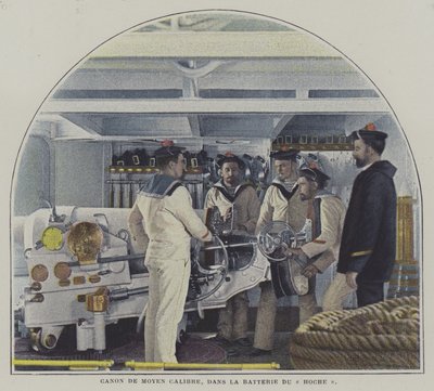 Medium-calibre naval gun on board the battleship Hoche by French Photographer