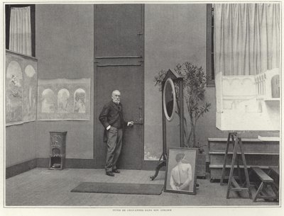 Pierre Puvis de Chavannes in His Workshop by French Photographer