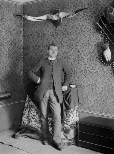 Portrait of a young man, posing in the Abbey of Septfontaines, near Bourmont en Haute Marne. Photography late 19th century. Ducos Collection. by French Photographer