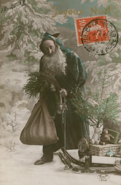 Postcard of Father Christmas, sent on 24th December 1913 by French Photographer