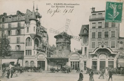Postcard of the Moulin Rouge, Paris, sent in 1913 by French Photographer