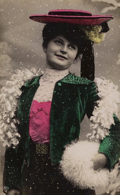 Pretty girl in fine clothes in the snow by French Photographer