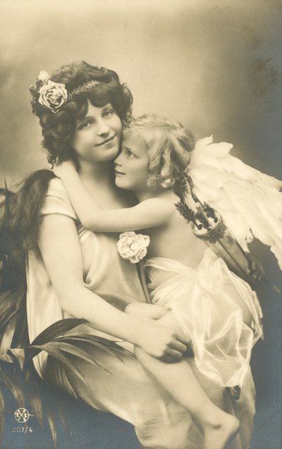 Pretty Girl with Angel on Her Knee by French Photographer