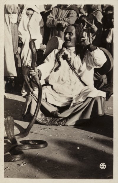 Scenes of North Africa: Snake charmer in the Souks by French Photographer