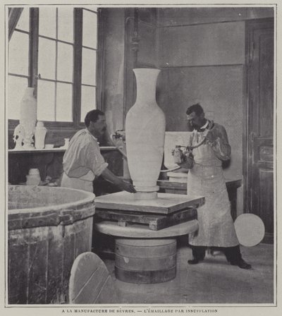Spray Enamelling a Vase at the Sevres Porcelain Factory, France by French Photographer