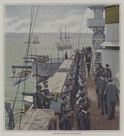 Sunday Inspection on Board a French Warship by French Photographer