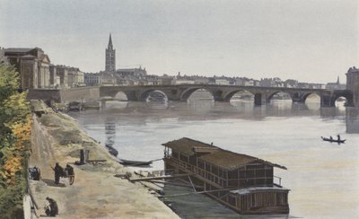 Toulouse, Pont-Neuf and Notre-Dame de la Dalbade Church, Downstream View from the Right Bank of the Garonne by French Photographer