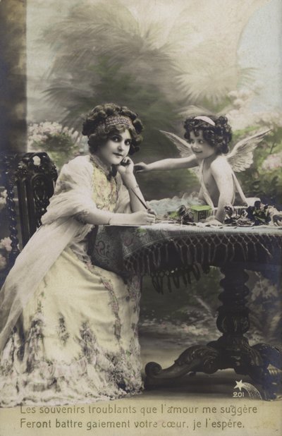 Woman and a Child Dressed as a Cherub by French Photographer