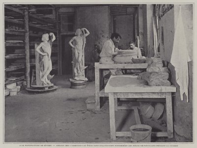 Workshop for making containers for porcelain pieces to be housed in during firing at the Sevres porcelain factory, France by French Photographer