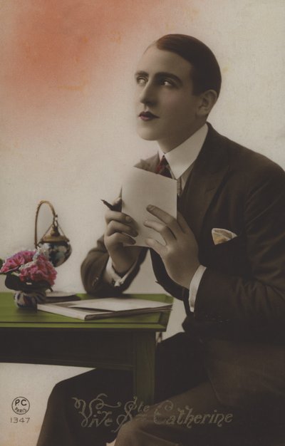 Young man writing a letter by French Photographer