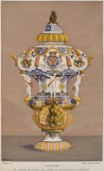 18th Century Faience Fountain with the Coat of Arms of Montmorency Luxembourg (from Dictionnaire de Lameublement et de la Decoration by Henry Havard, Volume 2) by French School