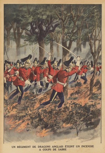 A British Regiment of Dragoons Using Their Swords to Put Out a Fire by French School
