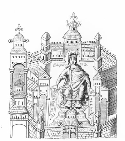 A Carlovingian King in His Palace, Personifying Wisdom Appealing to the Whole Human Race, after a Miniature in a Manuscript, Copied by Count Horace de Viel-Castel (1798-1864) by French School