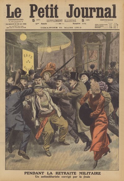 A French antimilitarist attacked by a crowd at a military parade by French School