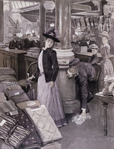A Thief in a Department Store in Paris, illustration from Paradis des Dames by French School