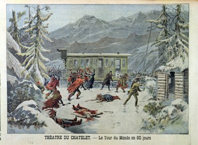 A Train Attacked by American Indians, from Around the World in 80 Days by Jules Verne from Le Petit Journal, 13th May 1898 by French School