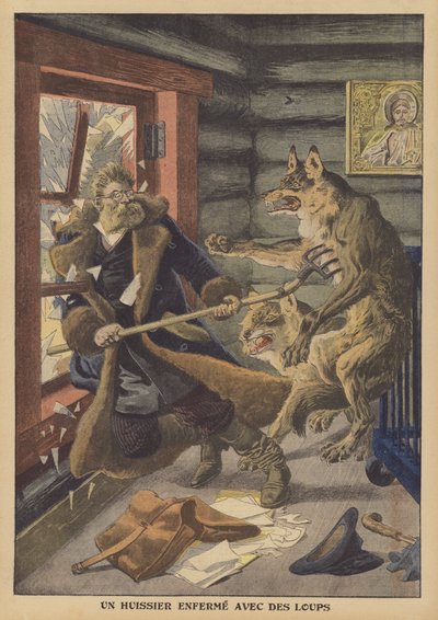 A bailiff locked in with wolves in Russia by French School