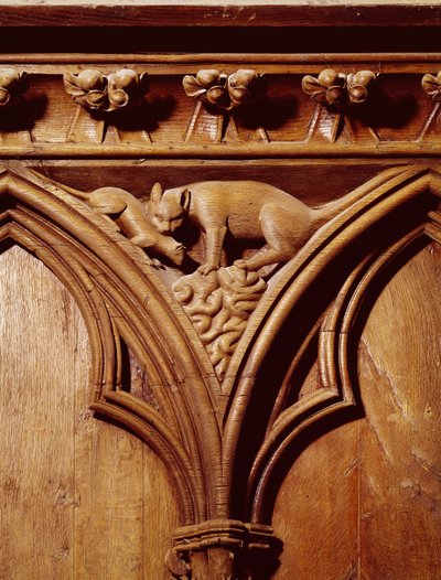 A cat and mouse, from a choir stall by French School
